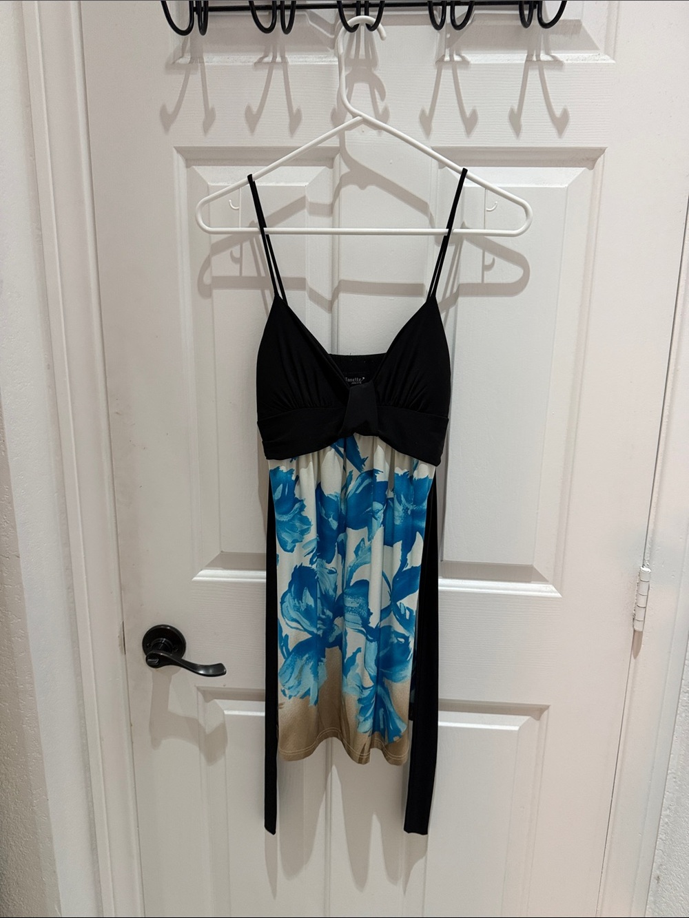 Black & Blue Floral Empire Mini Dress with Adjustable Straps size 3/16